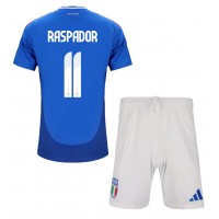 Taliansko Giacomo Raspadori #11 Domáci Detský futbalový dres ME 2024 Krátky Rukáv (+ trenírky)